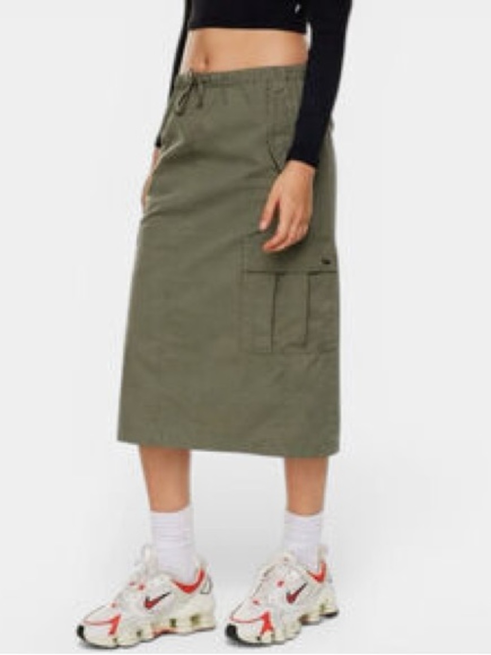 TNA Olive Green Cargo Midi Skirt